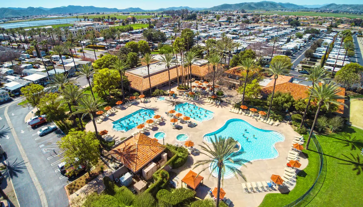Golden Village Palms RV Resort luxury RV resort in Hemet, California